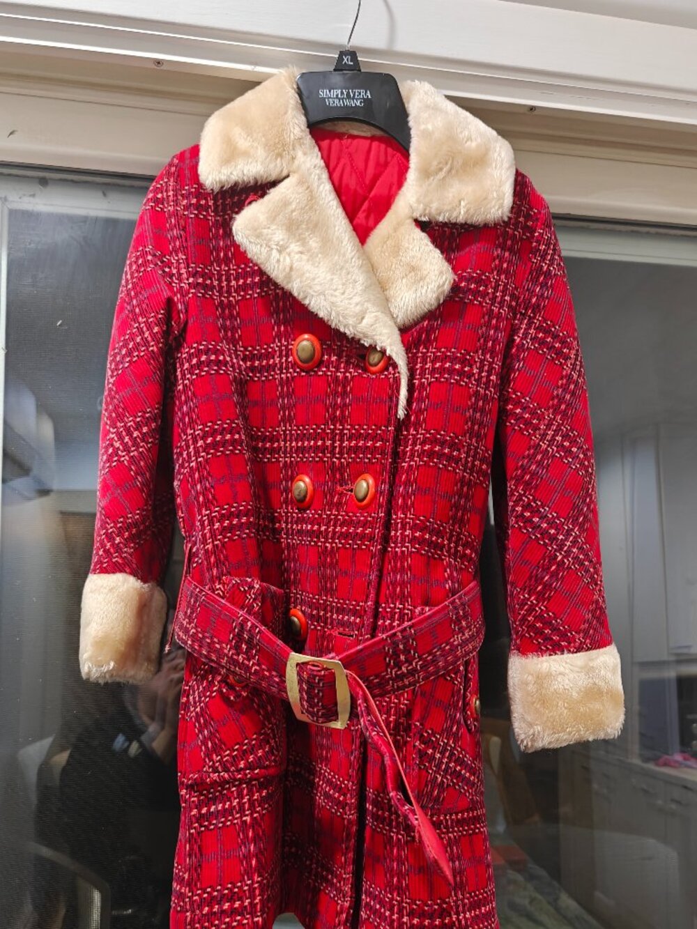 Girl's Red Vintage Corduroy Plaid Coat